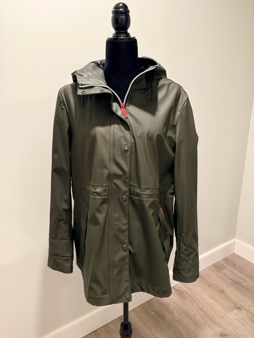 Hunter Olive Green Hooded Utility Rain Jacket